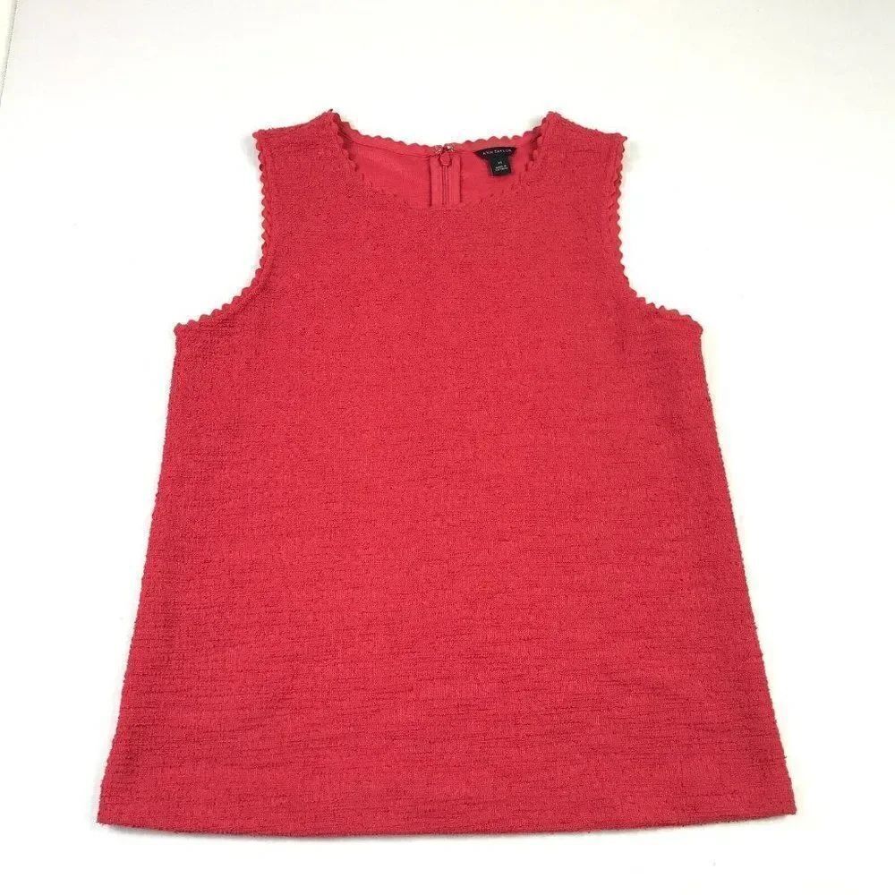 Ann Taylor Womens Tweed Top Pink Blouse Sleeveless Back Zip Scoop Neck Shirt XS